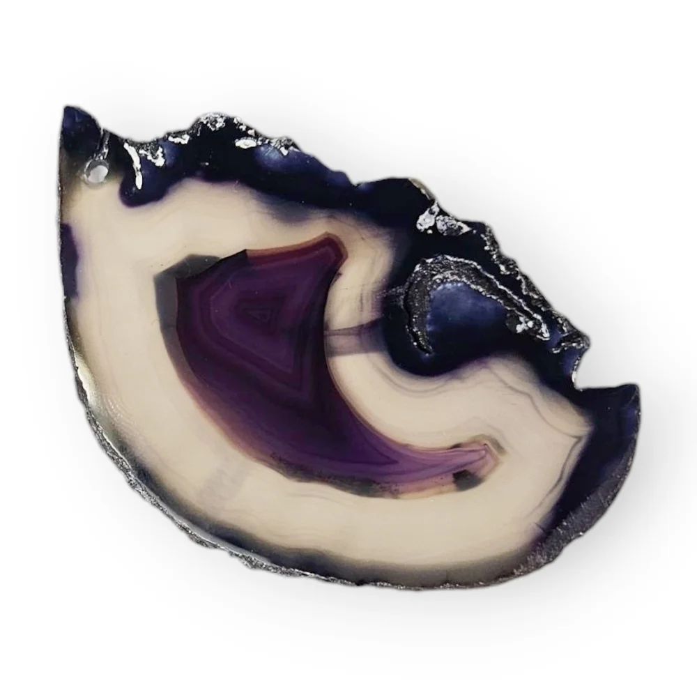 Purple Agate Slice Pendant Asymmetrical Large Multicolor Semi-Translucent 2 7/8